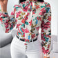 Floral print tie neck blouse in multi