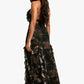 Floral ruffle printed mesh in green