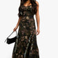 Floral ruffle printed mesh in green