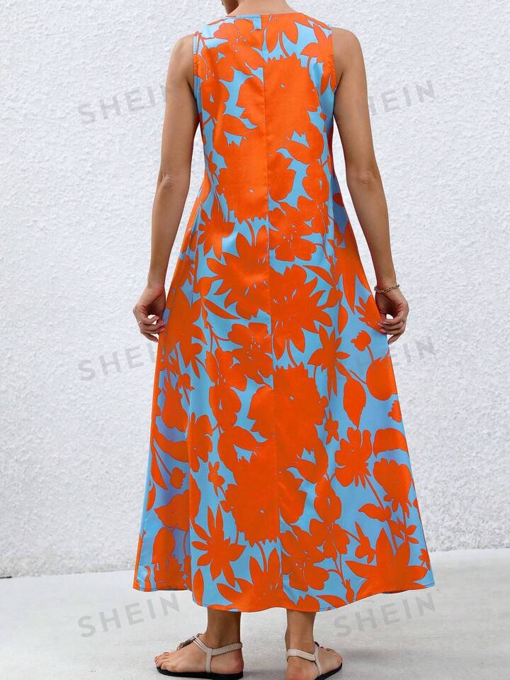 Floral v-neck a-line dress in orange