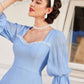 Flounce sleeve sweetheart neckline dress in blue