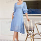 Flounce sleeve sweetheart neckline dress in blue