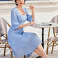 Flounce sleeve sweetheart neckline dress in blue