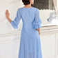 Flounce sleeve sweetheart neckline dress in blue