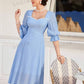 Flounce sleeve sweetheart neckline dress in blue