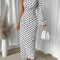 Frenchy polka dot one shoulder trumpet sleeve split thigh dress