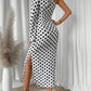 Frenchy polka dot one shoulder trumpet sleeve split thigh dress