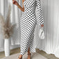 Frenchy polka dot one shoulder trumpet sleeve split thigh dress