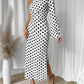 Frenchy polka dot one shoulder trumpet sleeve split thigh dress