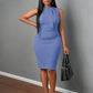 Solid color sleeveless bodycon dress in baby blue