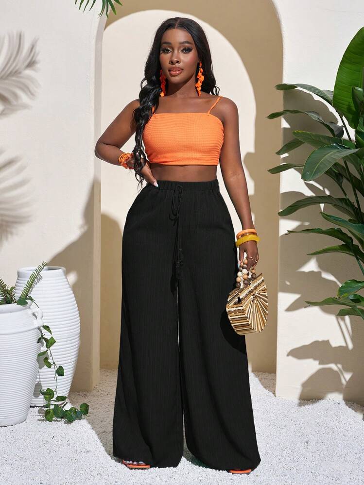 Geometric print wide leg palazzo in black