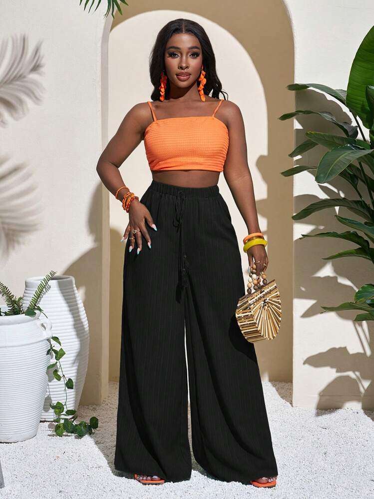 Geometric print wide leg palazzo in black