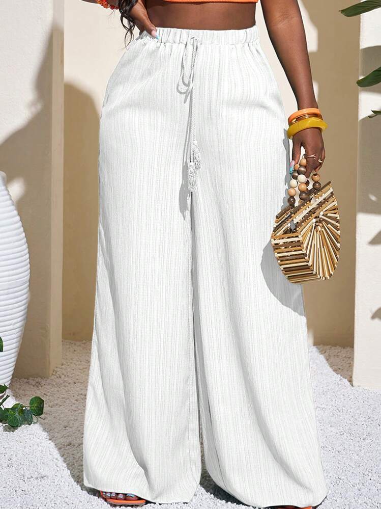 Geometric print wide leg palazzo in white