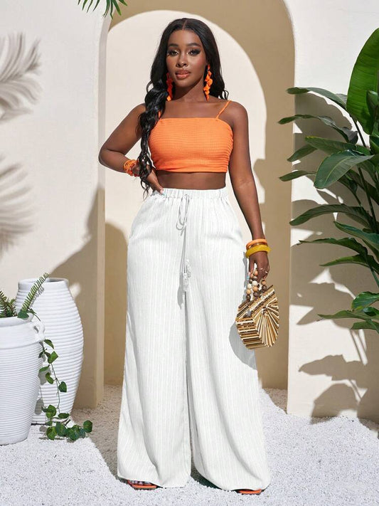 Geometric print wide leg palazzo in white