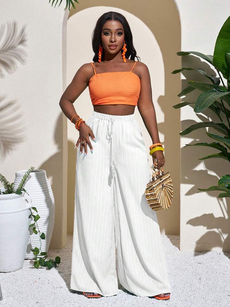 Geometric print wide leg palazzo in white