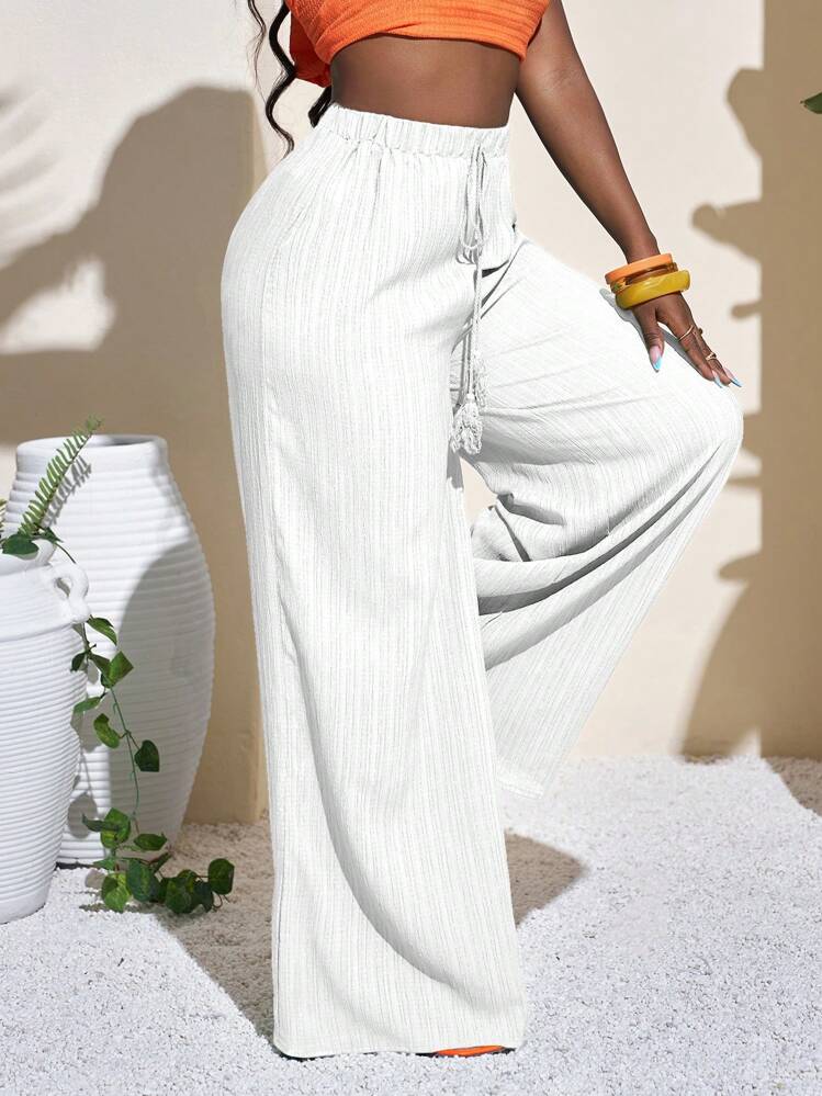 Geometric print wide leg palazzo in white