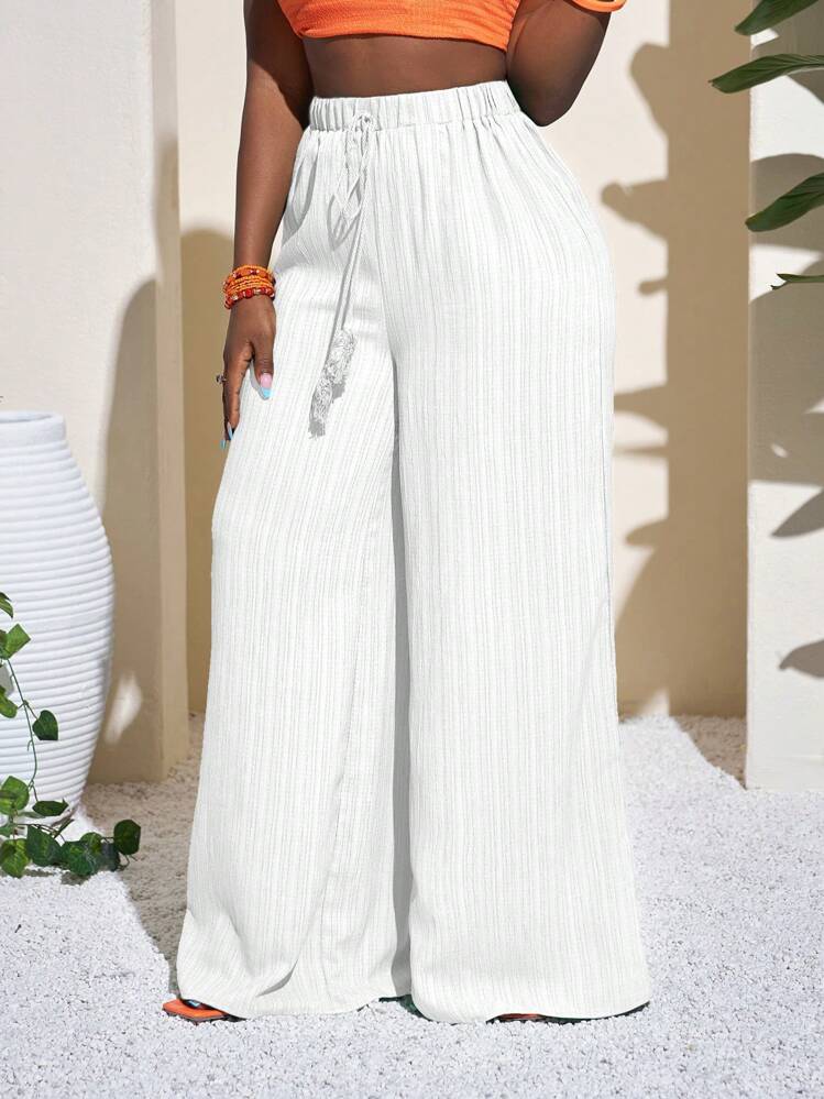 Geometric print wide leg palazzo in white
