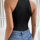 Geo print contrast mesh black halter bodysuit in black