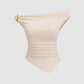 Gold decor twist asymmetric top in nude