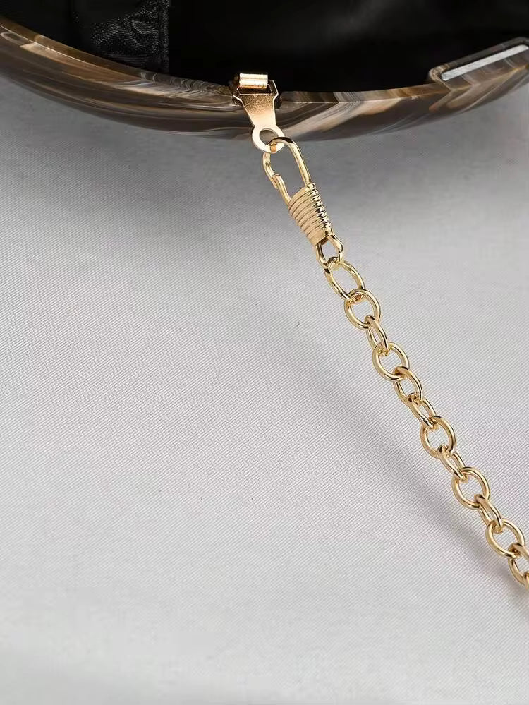 Gold pu ripple design box-shaped clutch in brown