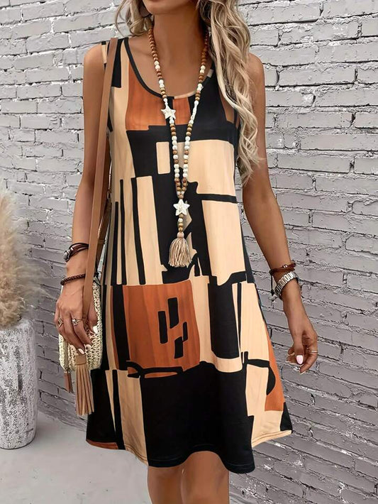Gradient contrast sleeveless dress in brown