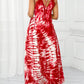 Gradient lace splicing long dress in red