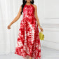 Gradient lace splicing long dress in red