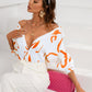 Graphic print button front shirt in orange