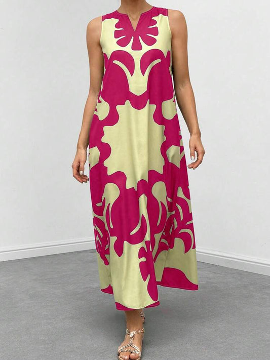Graphic print neckline hidden pocket maxi in hot pink