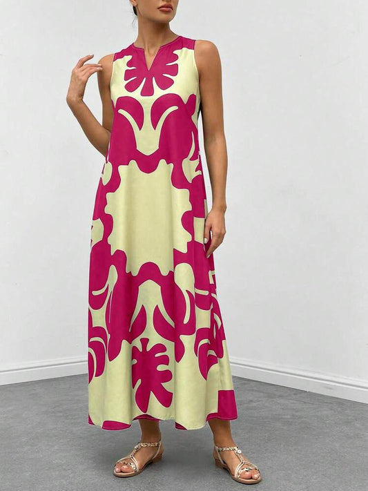 Graphic print neckline hidden pocket maxi in hot pink