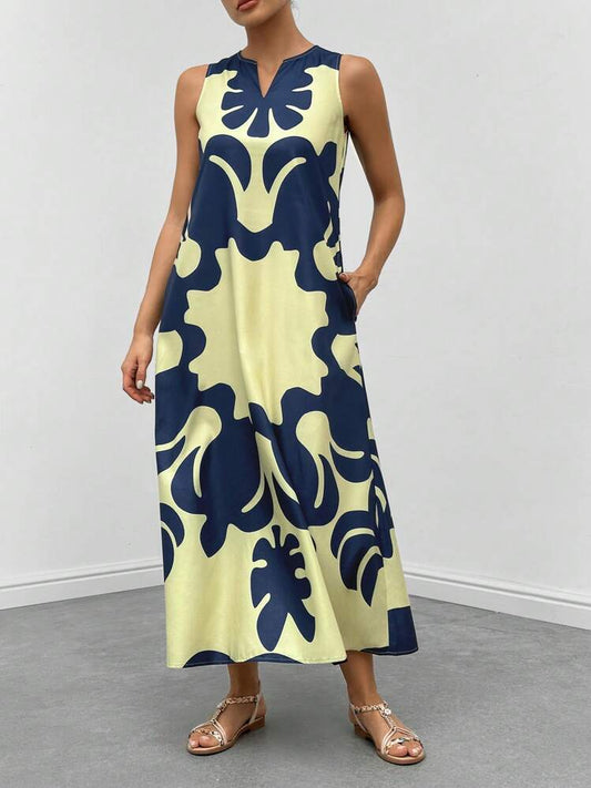 Graphic print neckline hidden pocket maxi in multi