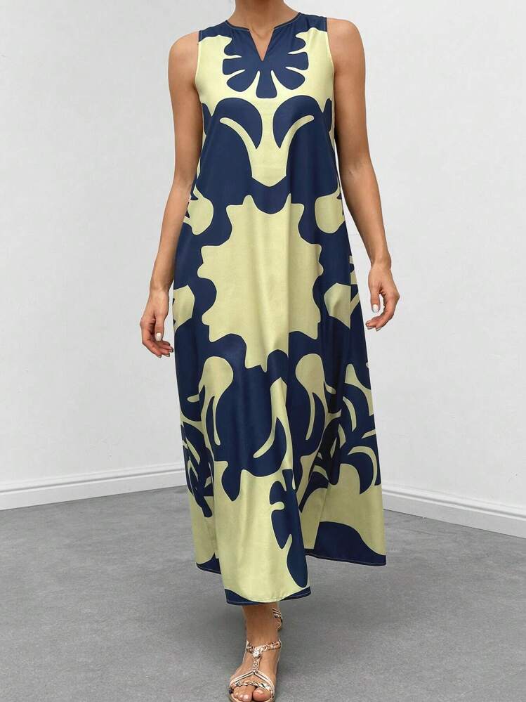 Graphic print neckline hidden pocket maxi in multi