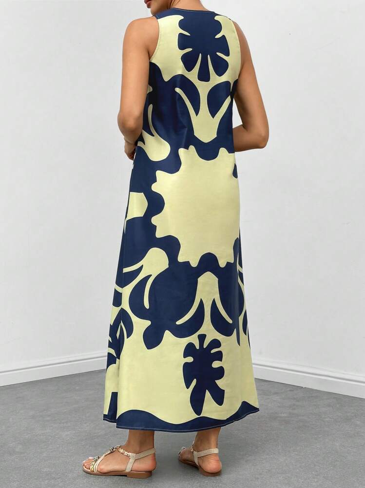 Graphic print neckline hidden pocket maxi in multi