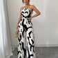 Halterneck ruched jumpsuit in multi