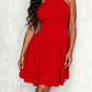 Halter neck sleeveless dress in red