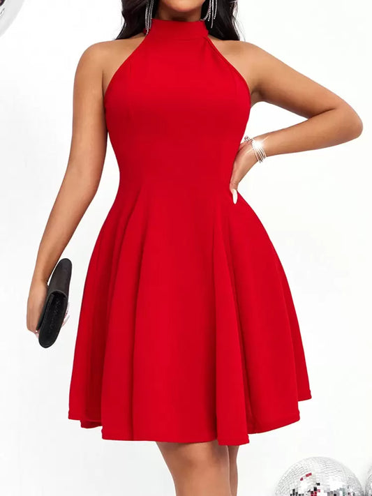 Halter neck sleeveless dress in red