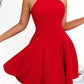 Halter neck sleeveless dress in red