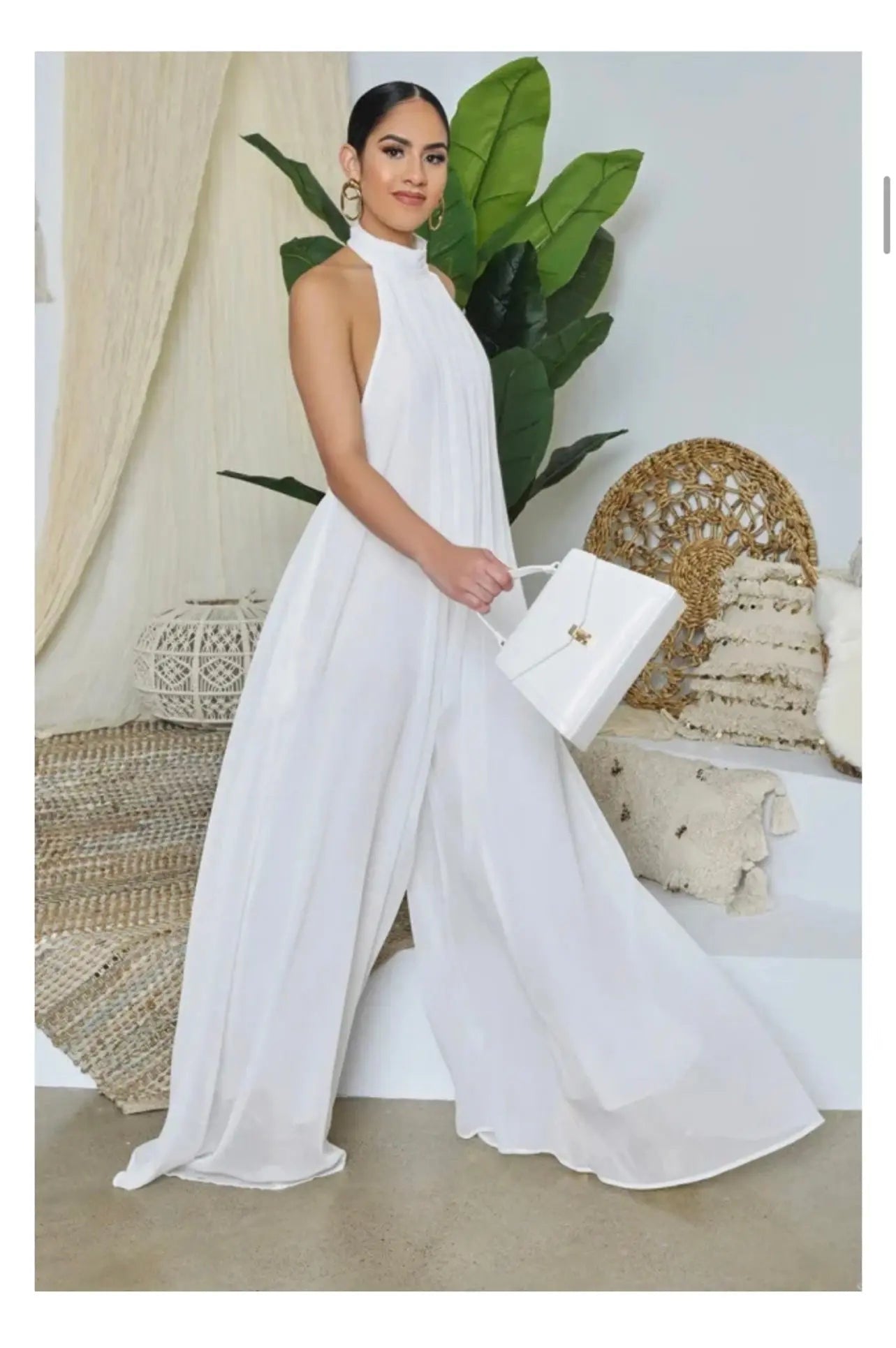 Halterneck wide leg jumpsuit in white