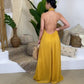 Halterneck wide leg jumpsuit in yellow