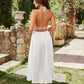 Halter pleated hollow out maxi in white