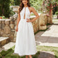 Halter pleated hollow out maxi in white
