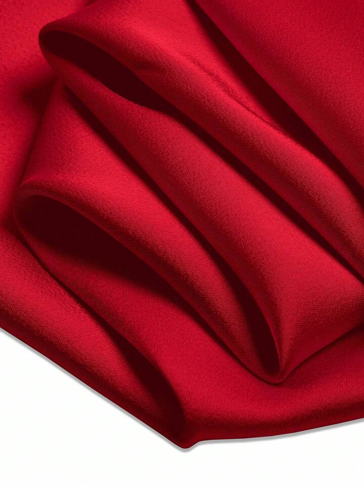 Halter straps tie back blouse in red