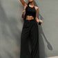 High waisted belted wide leg pants in black