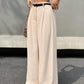 High waisted belted wide leg pants in nude