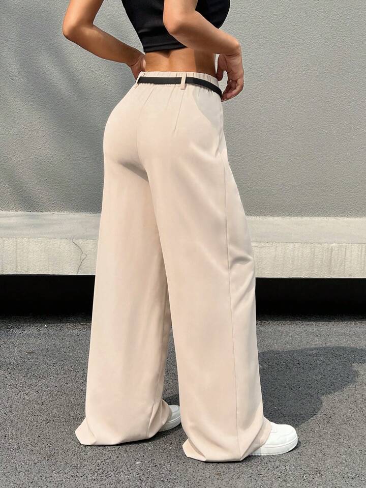 High waisted belted wide leg pants in nude