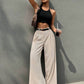 High waisted belted wide leg pants in nude