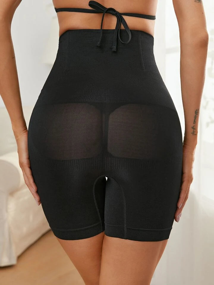 High waisted rib knit shapewear in black