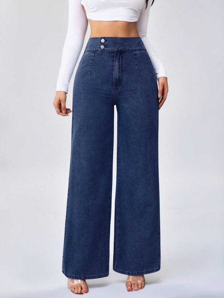 High waist loose wide leg jeans trousers in blue
