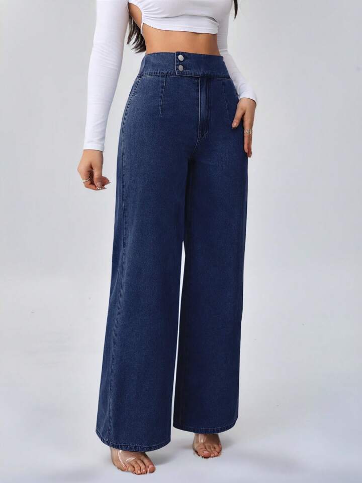 High waist loose wide leg jeans trousers in blue