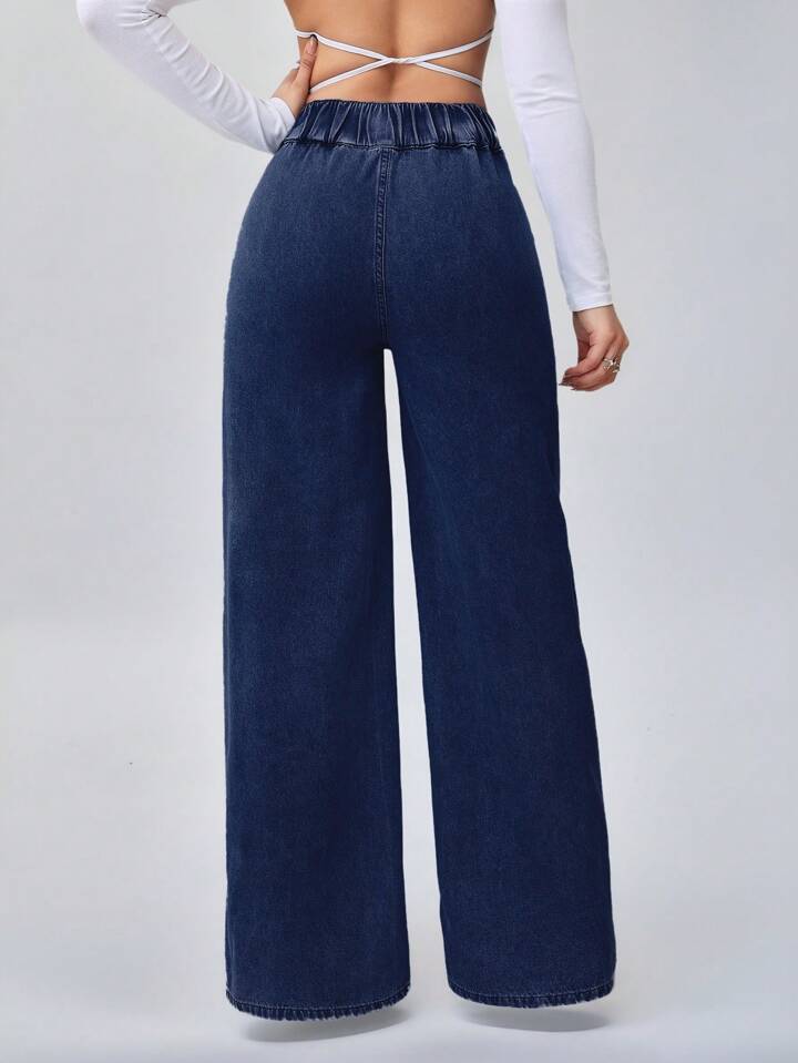 High waist loose wide leg jeans trousers in blue